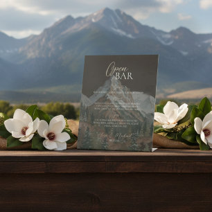 Rustic Mountain Bruin Open Bar Huwelijk Reclamebord Met Voetstuk