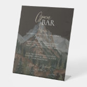 Rustic Mountain Bruin Open Bar Huwelijk Reclamebord Met Voetstuk (Voorkant)