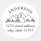 Rustic Mountain Cabin Familienaam Terugkeeradres Ronde Sticker (Voorkant)