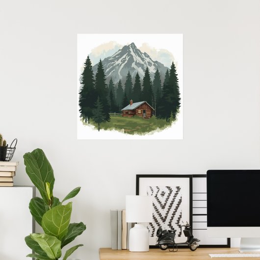 Rustic Mountain Cabin - Wilderness Retreat Wall Ar Poster (Thuiskantoor)
