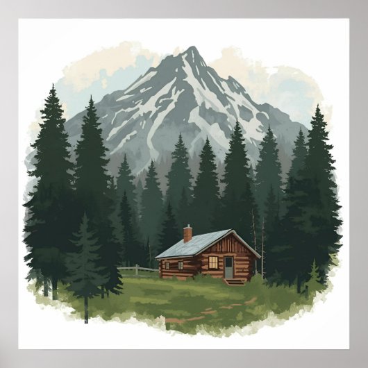 Rustic Mountain Cabin - Wilderness Retreat Wall Ar Poster (Voorkant)