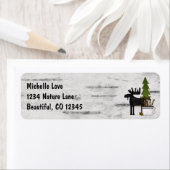 Rustic Mountain Country Moose op Birch Address Etiket (Insitu)