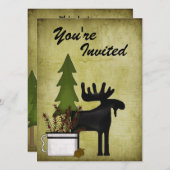 Rustic Mountain Country Moose Verjaardag Uitnodigi Kaart (Voorkant / Achterkant)