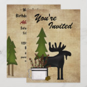 Rustic Mountain Country Moose Verjaardag Uitnodigi Kaart (Voorkant / Achterkant)