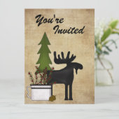 Rustic Mountain Country Moose Verjaardag Uitnodigi Kaart (Staand voorkant)