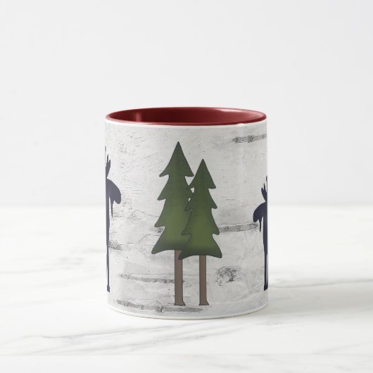 Rustic Mountain Country Silhouette Moose op Birch Mok (Midden)