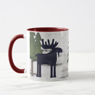 Rustic Mountain Country Silhouette Moose op Birch Mok