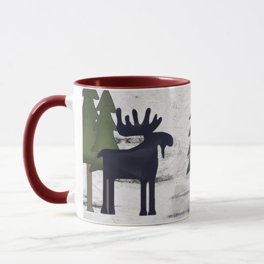 Rustic Mountain Country Silhouette Moose op Birch Mok (Links)