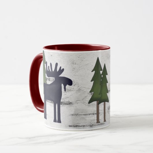 Rustic Mountain Country Silhouette Moose op Birch Mok (Voorkant links)