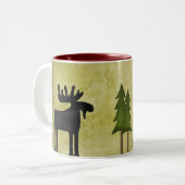 Rustic Mountain Country Silhouette Moose Tweekleurige Koffiemok (Voorkant links)