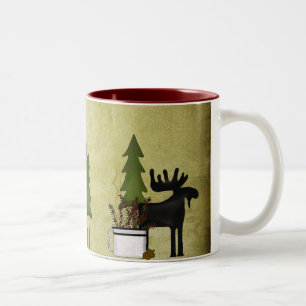 Rustic Mountain Country Silhouette Moose Tweekleurige Koffiemok