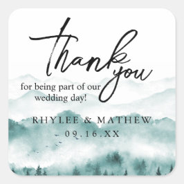 Rustic Mountain Dank je huwelijk Vierkante Sticker