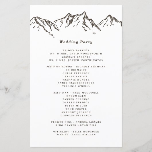 Rustic Mountain Elegant Pine Tree Wedding Programs (Achterkant)