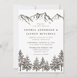 Rustic Mountain Elegant Waterverf Pine Wedding Kaart