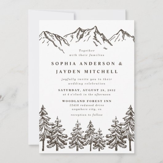 Rustic Mountain Elegant Waterverf Pine Wedding Kaart (Voorkant)