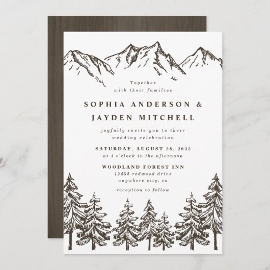 Rustic Mountain Elegant Waterverf Pine Wedding Kaart (Voorkant / Achterkant)