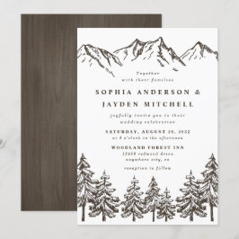 Rustic Mountain Elegant Waterverf Pine Wedding Kaart