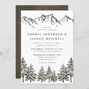 Rustic Mountain Elegant Waterverf Pine Wedding Kaart