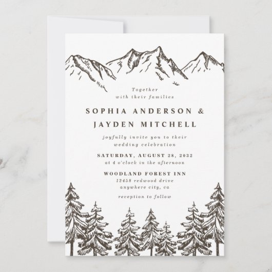 Rustic Mountain Elegant Waterverf Pine Wedding Kaart (Voorkant)