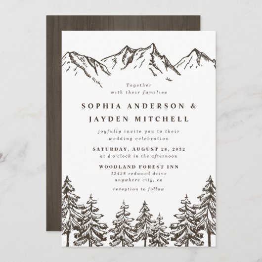 Rustic Mountain Elegant Waterverf Pine Wedding Kaart (Voorkant / Achterkant)