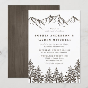 Rustic Mountain Elegant Waterverf Pine Wedding Kaart