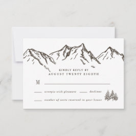 Rustic Mountain Elegant Waterverf Pine Wedding RSVP Kaartje