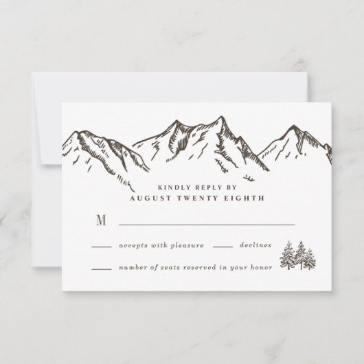 Rustic Mountain Elegant Waterverf Pine Wedding RSVP Kaartje (Voorkant)