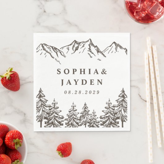 Rustic Mountain Elegant Waterverf Pine Wedding Servet (Insitu)