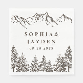 Rustic Mountain Elegant Waterverf Pine Wedding Servet