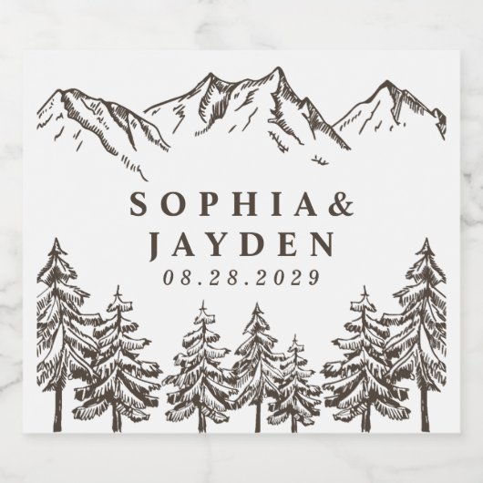 Rustic Mountain Elegant Waterverf Pine Wedding Sparkling Wijnetiket (Enkel label)