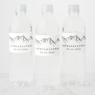 Rustic Mountain Elegant Waterverf Pine Wedding Waterfles Etiket