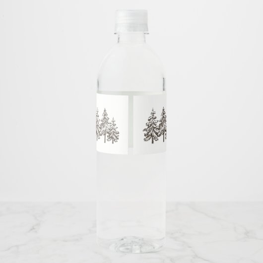 Rustic Mountain Elegant Waterverf Pine Wedding Waterfles Etiket (Achterkant)