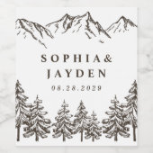 Rustic Mountain Elegant Waterverf Pine Wedding Wijn Etiket (Enkel label)
