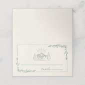 Rustic Mountain Emerald Line Art Wedding Plaatskaartje (Buitenkant ongevouwen)