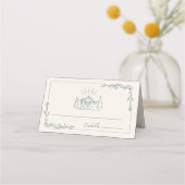 Rustic Mountain Emerald Line Art Wedding Plaatskaartje (Voorkant)