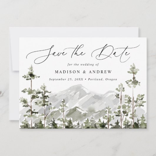 Rustic Mountain Evergreen Forest Save The Date (Voorkant)