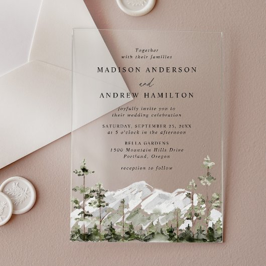 Rustic Mountain Evergreen Forest Wedding Acryl Uitnodigingen