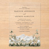 Rustic Mountain Evergreen Forest Wedding Acryl Uitnodigingen (Voorkant)