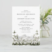 Rustic Mountain Evergreen Forest Wedding Kaart (Staand voorkant)