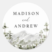 Rustic Mountain Evergreen Forest Wedding Ronde Sticker (Voorkant)