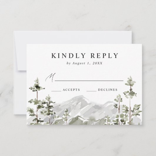 Rustic Mountain Evergreen Forest Wedding RSVP Kaartje (Voorkant)