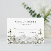 Rustic Mountain Evergreen Forest Wedding RSVP Kaartje (Staand voorkant)