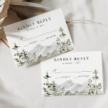 Rustic Mountain Evergreen Forest Wedding RSVP Kaartje<br><div class="desc">Rustic bruiloft RSVP-kaarten met een landschap van waterverf evergroene bomen en bergen. Pas de RSVP-kaart van het bos-gebergte aan met de gekozen responsdatum en accepteer/verwijder de formulering. De RSVP-kaarten voor de bosbruiloft zijn perfect voor bestemmingsbruiloften in de bergen.</div>
