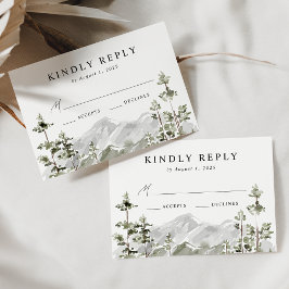 Rustic Mountain Evergreen Forest Wedding RSVP Kaartje