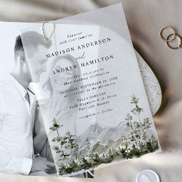 Rustic Mountain Evergreen Forest Wedding Vellum Uitnodigingen