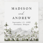 Rustic Mountain Evergreen Forest Wedding Wijn Etiket (Enkel label)