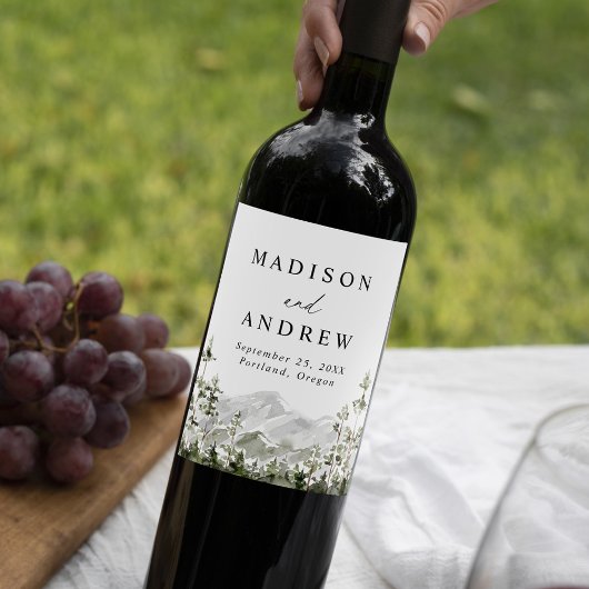 Rustic Mountain Evergreen Forest Wedding Wijn Etiket
