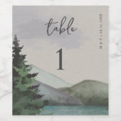 Rustic Mountain Evergreen Wedding Table Number Wijn Etiket (Enkel label)