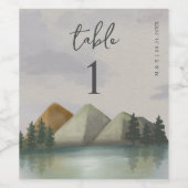 Rustic Mountain Evergreen Wedding Table Number Wijn Etiket (Enkel label)