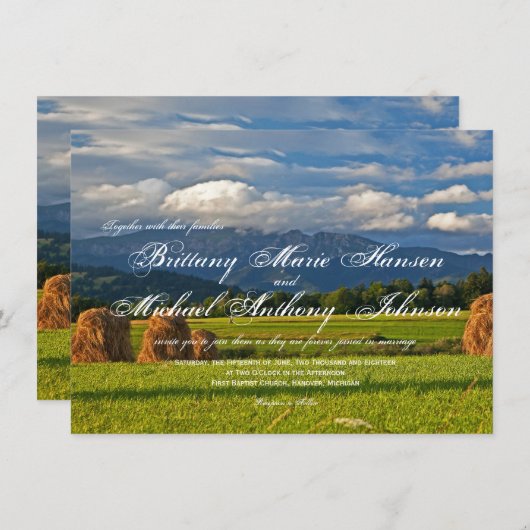 Rustic Mountain Field Wedding Invitations Kaart (Voorkant / Achterkant)
